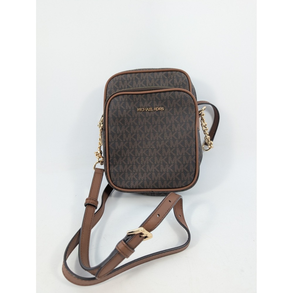 Michael Kors Jet Set Crossbody Bag Brown Logo Signature Acorn - FLAW